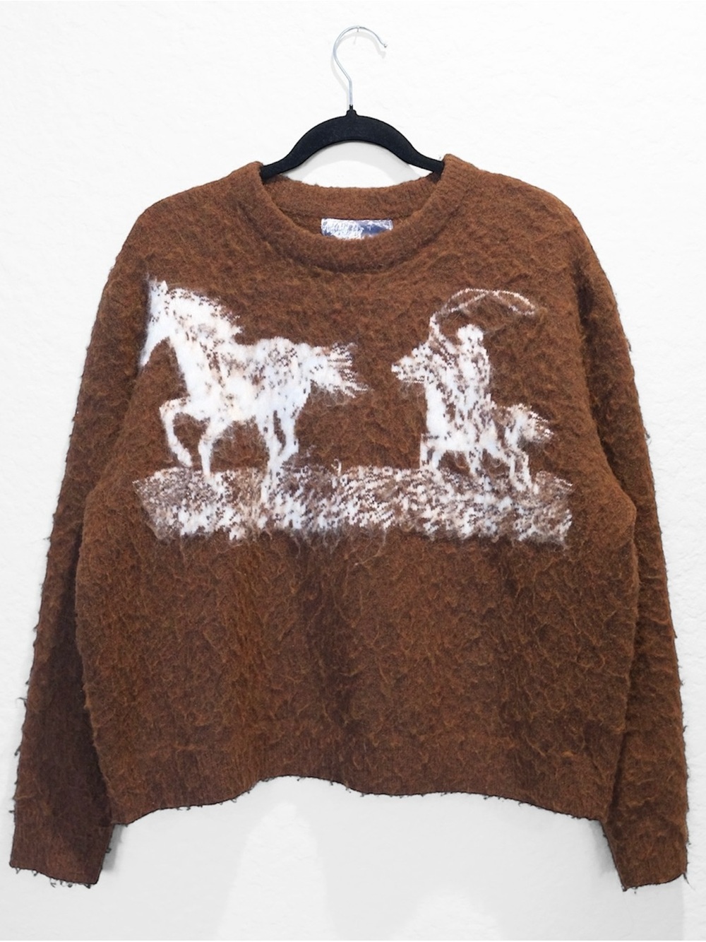 The Man Who Captured Sunshine LASSO Sweater Size S Brown Mohair Western Rare